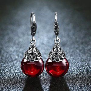 Natural Red Garnet Sterling Silver Earrings